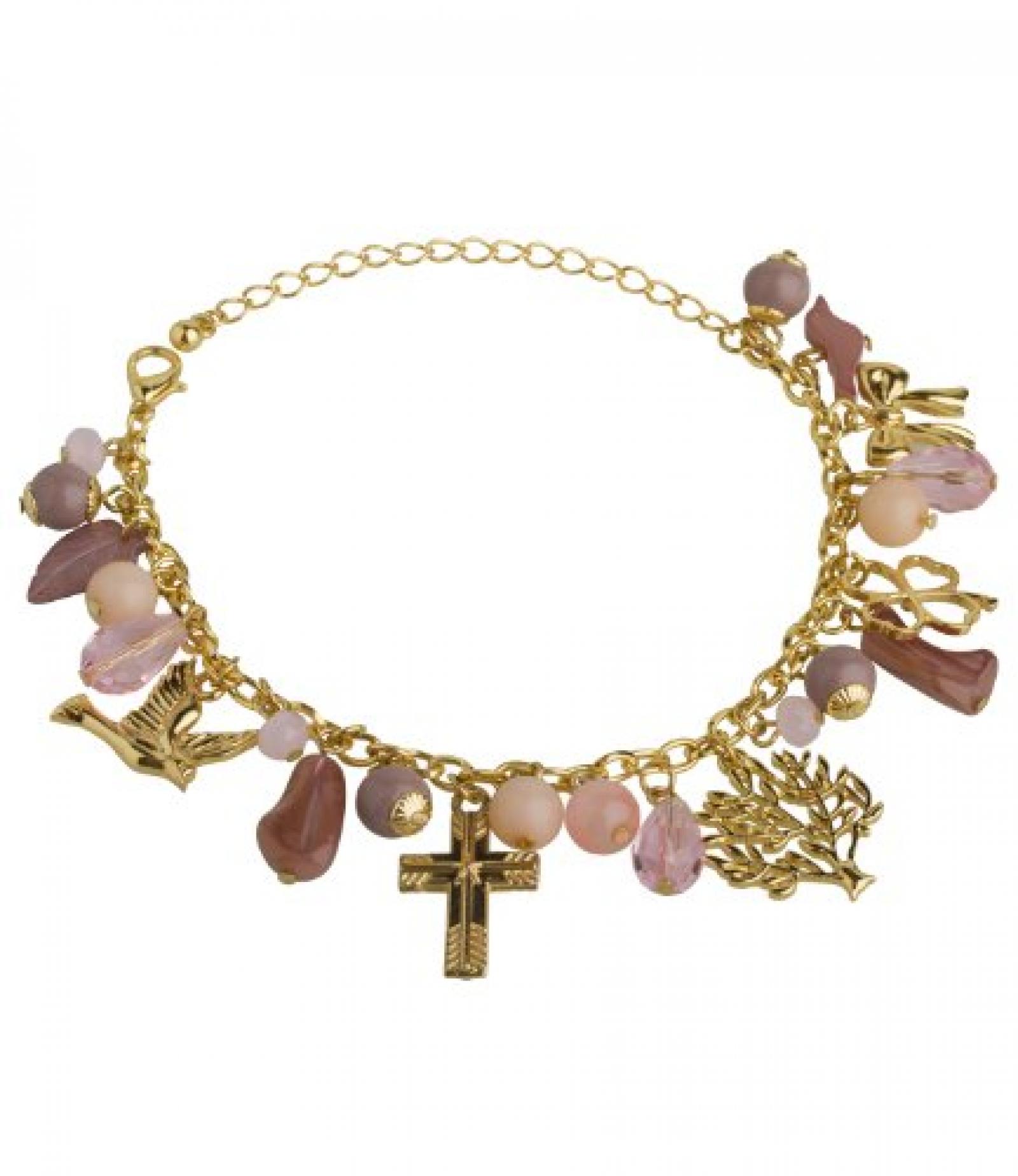 SIX "Touch of Nude" goldenes Bettel Armband mit rosa-lila Anhängern (358-437) 